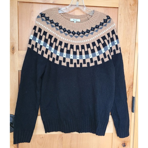Madewell Sweaters - Madewell Wool Blend Fair‎ Isle Scandinavian Sweater MEDIUM Scandi Black Tan M